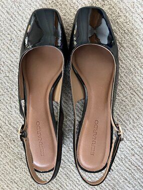 Bernardo Alexia Black Patent Slingback Heels – Women’s 9.5 / 39.5 – Block Heel